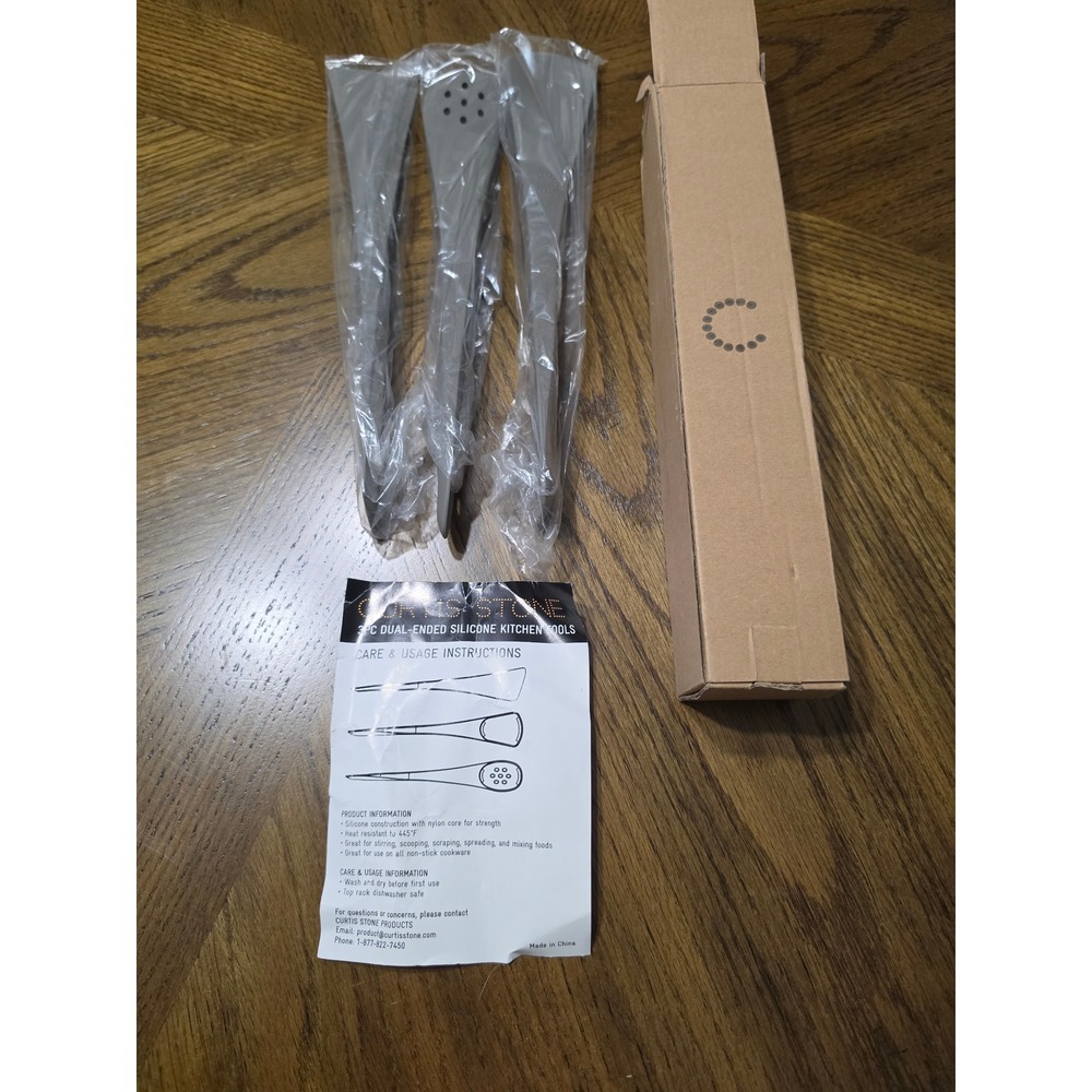 Curtis Stone 3PC Dual-Ended Silicone Kitchen Tools Gray Set Heat Resistant 445F